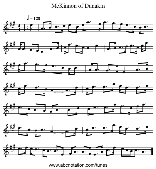 McKinnon of Dunakin - staff notation