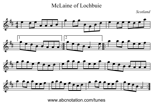 McLaine of Lochbuie - staff notation