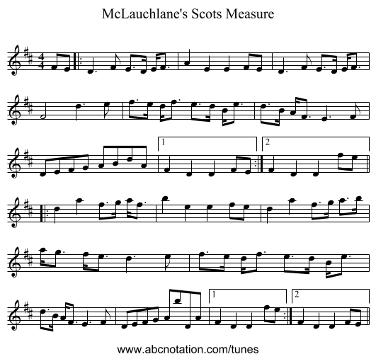 McLauchlane's Scots Measure - staff notation