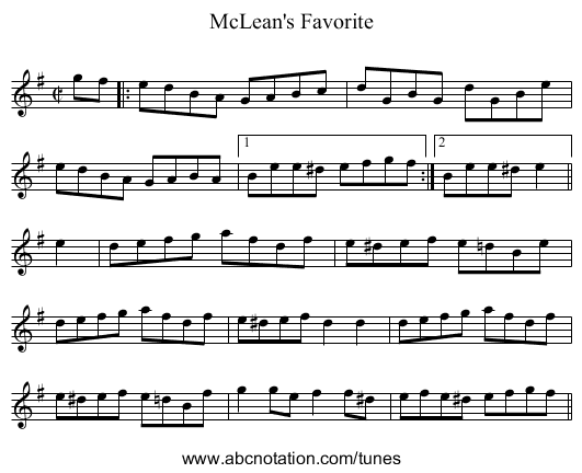 McLean's Favorite - staff notation