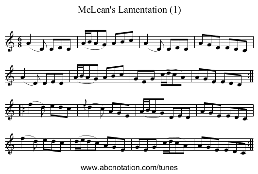 McLean's Lamentation (1) - staff notation