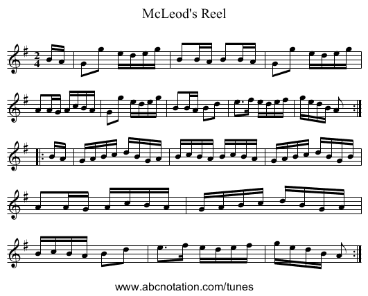 McLeod's Reel - staff notation