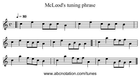McLeod's tuning phrase - staff notation