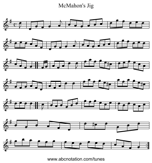 McMahon's Jig - staff notation