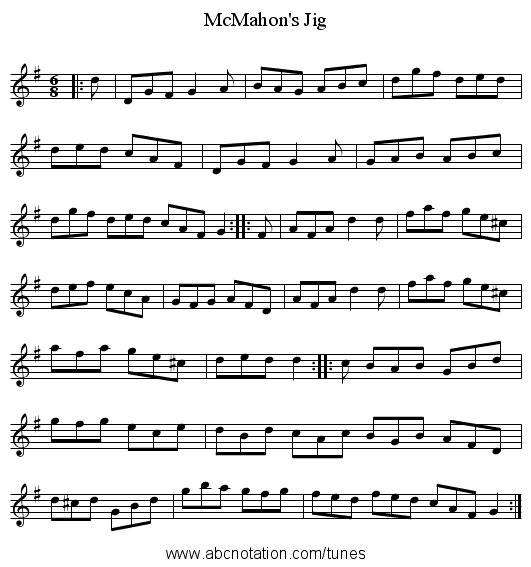 McMahon's Jig - staff notation