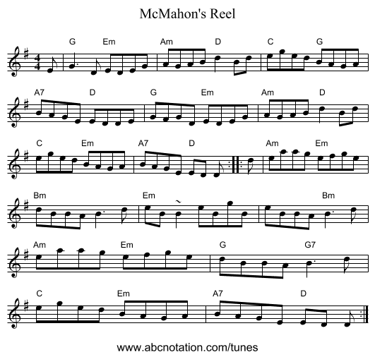 McMahon's Reel - staff notation