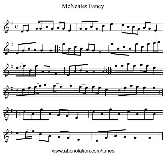 McNeales Fancy - staff notation