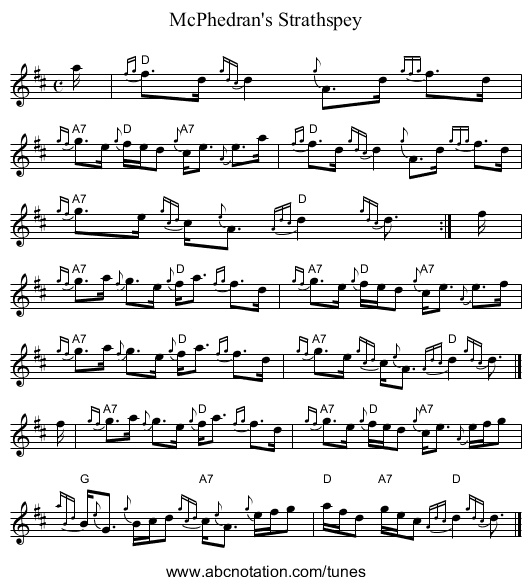 McPhedran's Strathspey - staff notation