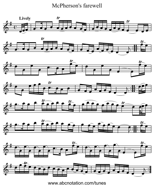 McPherson's farewell - staff notation