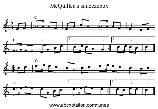 McQuillen's squeezebox - staff notation