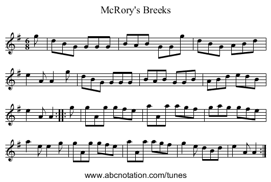 McRory's Breeks - staff notation