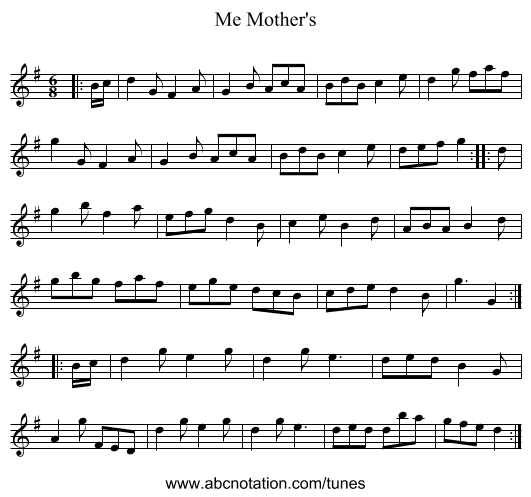 Me Mother's - staff notation
