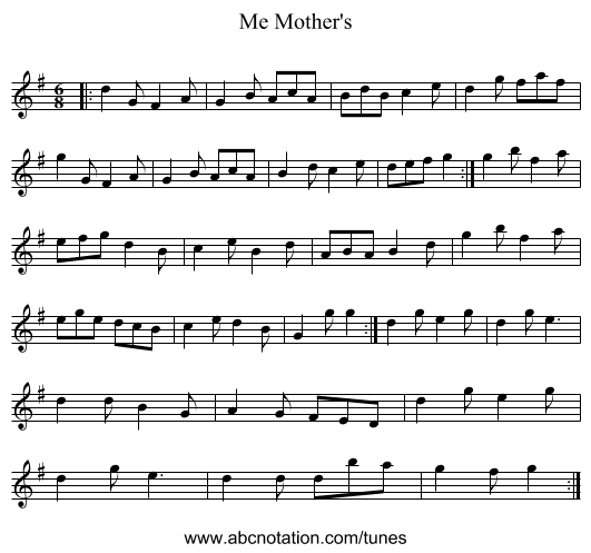 Me Mother's - staff notation
