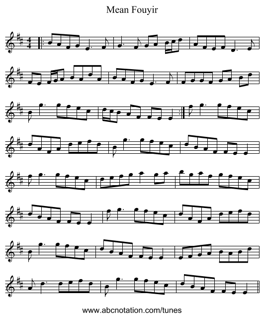 Mean Fouyir - staff notation