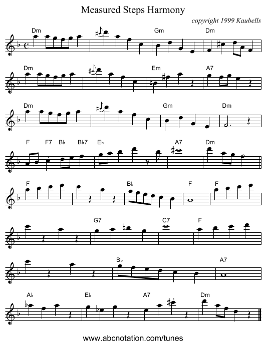 Measured Steps Harmony - staff notation