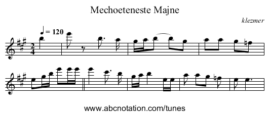 Mechoeteneste Majne - staff notation