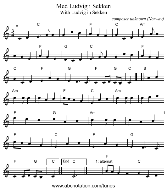 Med Ludvig i Sekken - staff notation