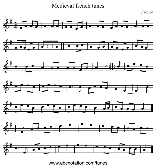 Medieval french tunes - staff notation