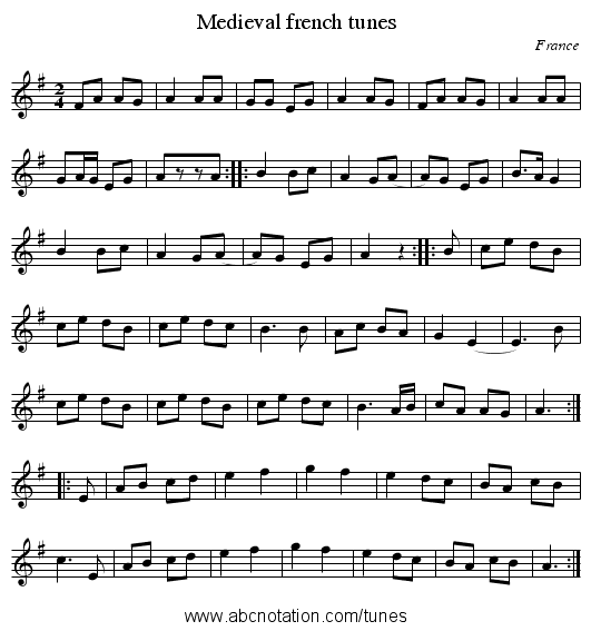 Medieval french tunes - staff notation