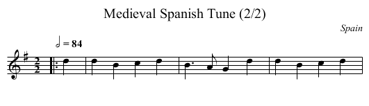 Medieval Spanish Tune (2/2) - staff notation