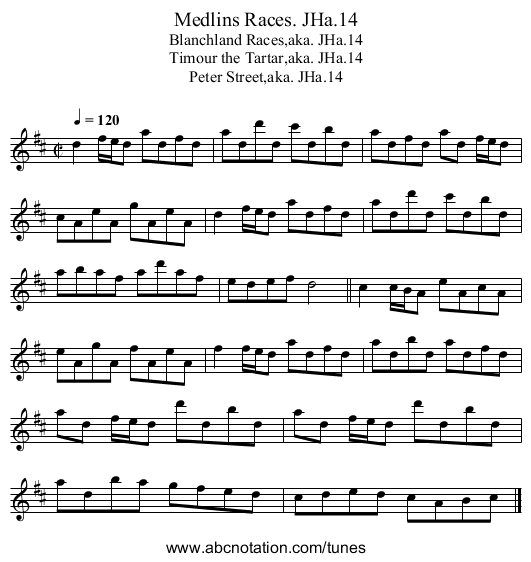 Medlins Races. JHa.14 - staff notation
