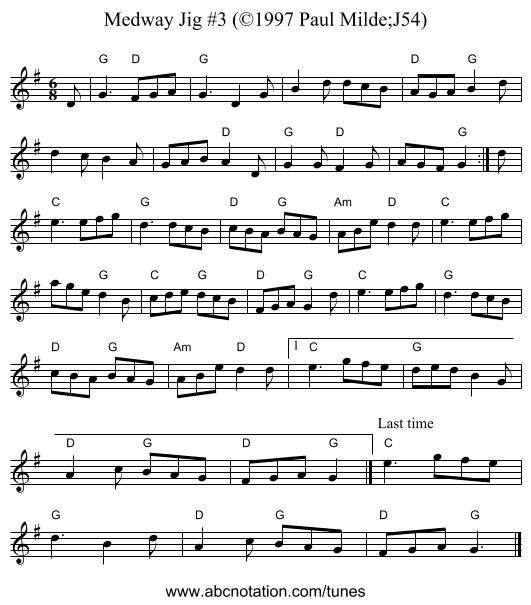 Medway Jig #3 (©1997 Paul Milde;J54) - staff notation