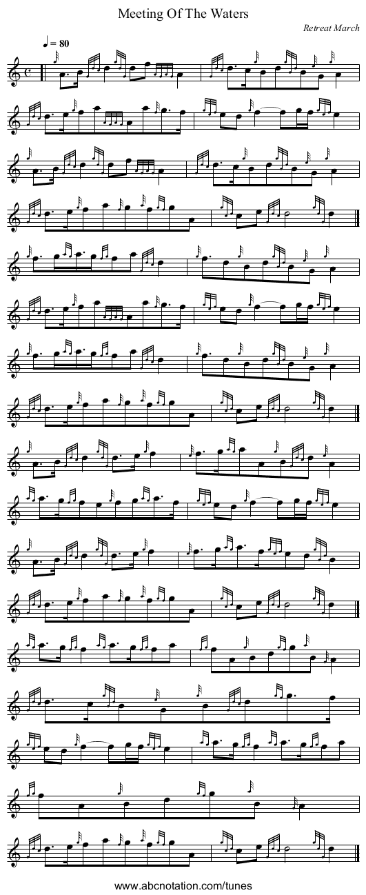 Meeting Of The Waters - staff notation