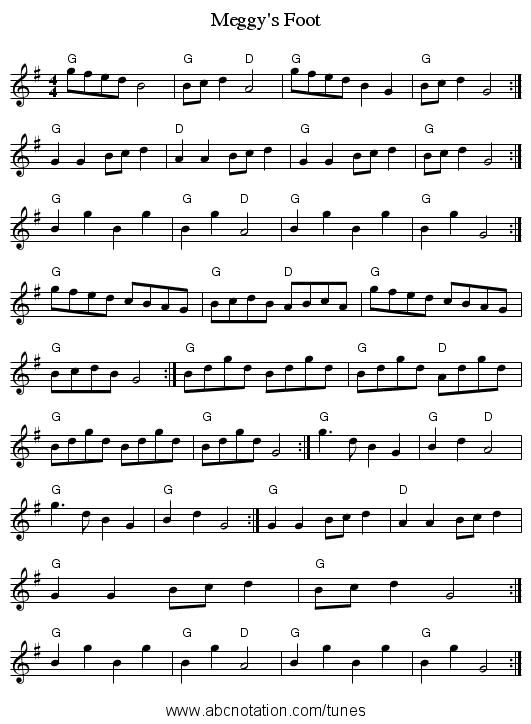 Meggy's Foot - staff notation