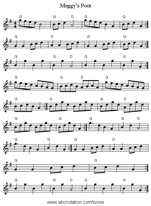Meggy's Foot - staff notation