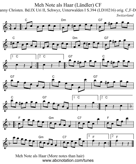 Meh Note als Haar (L&auml;ndler) CF - staff notation