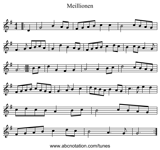 Meillionen - staff notation