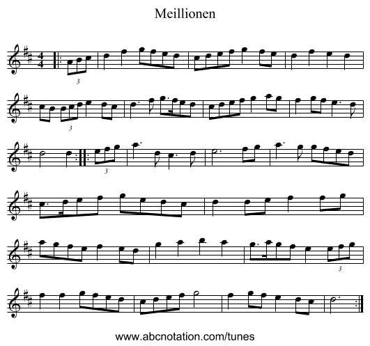 Meillionen - staff notation