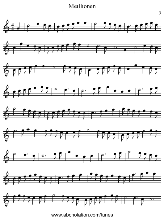 Meillionen - staff notation