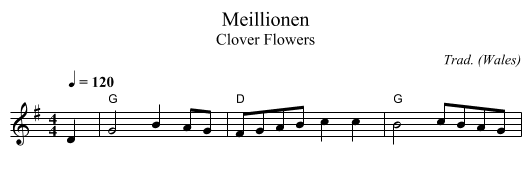 Meillionen - staff notation