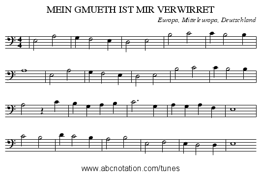 MEIN GMUETH IST MIR VERWIRRET - staff notation