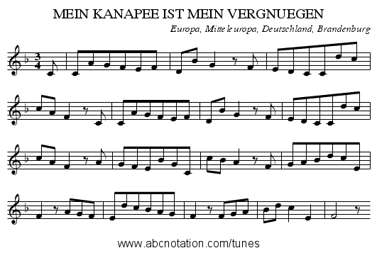 MEIN KANAPEE IST MEIN VERGNUEGEN - staff notation
