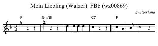 Mein Liebling (Walzer)  FBb (wz00869) - staff notation
