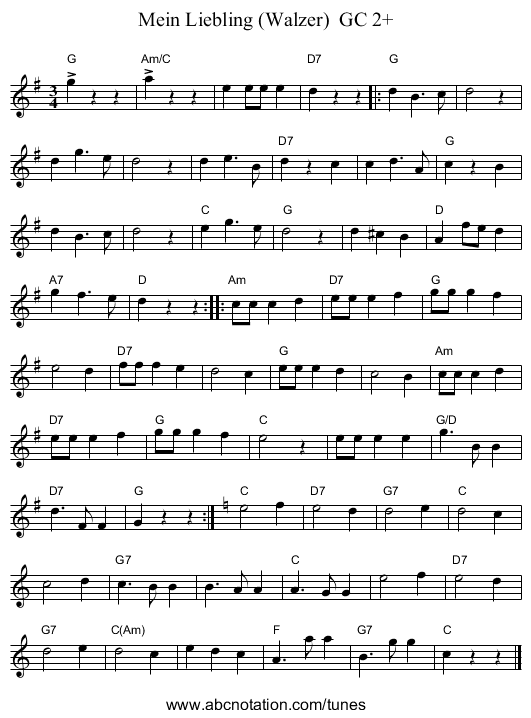 Mein Liebling (Walzer)  GC 2+ - staff notation