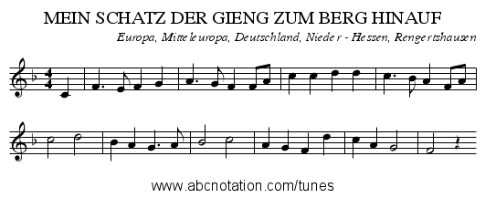 MEIN SCHATZ DER GIENG ZUM BERG HINAUF - staff notation