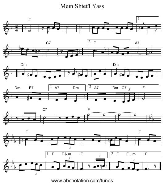 Mein Shtet'l Yass - staff notation