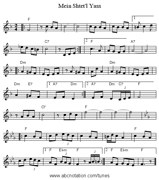 Mein Shtet'l Yass - staff notation