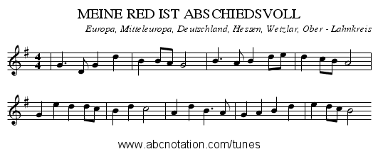 MEINE RED IST ABSCHIEDSVOLL - staff notation