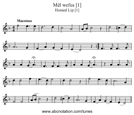 Mèl wefus [1] - staff notation