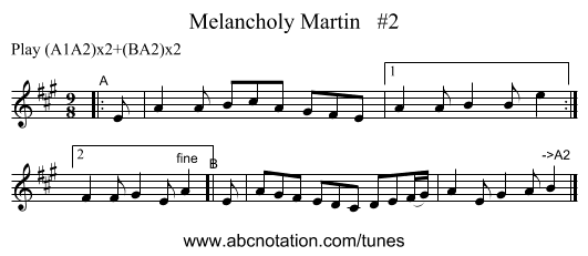 Melancholy Martin #2 - staff notation
