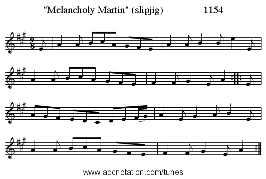 Melancholy Martin (slipjig) 1154 - staff notation