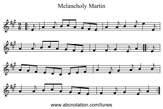 Melancholy Martin - staff notation