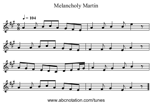 Melancholy Martin - staff notation