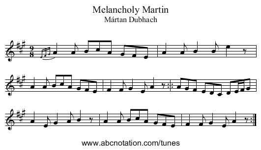 Melancholy Martin - staff notation