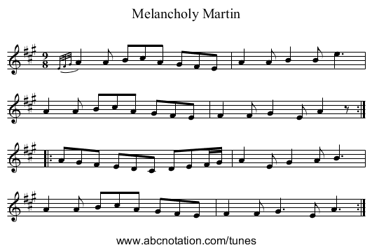 Melancholy Martin - staff notation