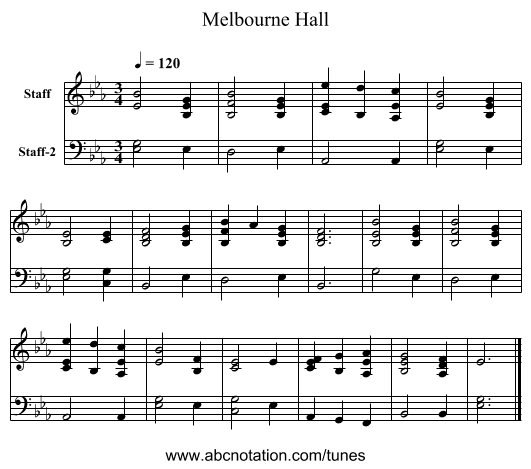 Melbourne Hall - staff notation